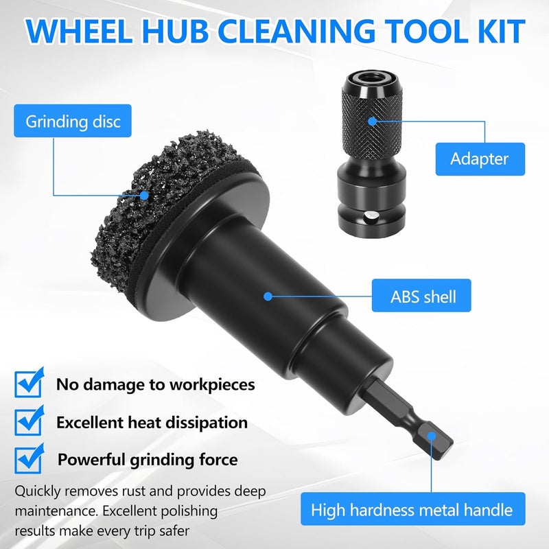 Hombees Eascor Wheel Hub Cleaning Tool, Wheel Hub Resurfacing Kit, Wheel Stud Cleaner, Quick Rust Removal for Lug Studs and Rotors, Fits 1/2” Wrenches Or Electric Drill, Automotive Maintenance Tool - Image 3